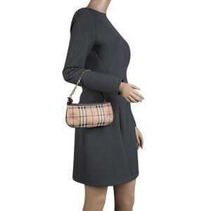 Burberry Haymarket Check Pochette Shoulder Bag Beige Brown Chain Strap Authentic